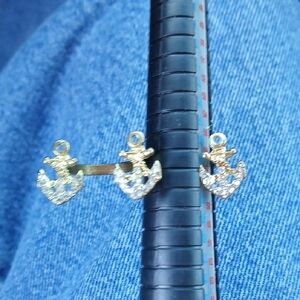Gold Anchor 2 Finger Ring with Rhinestones